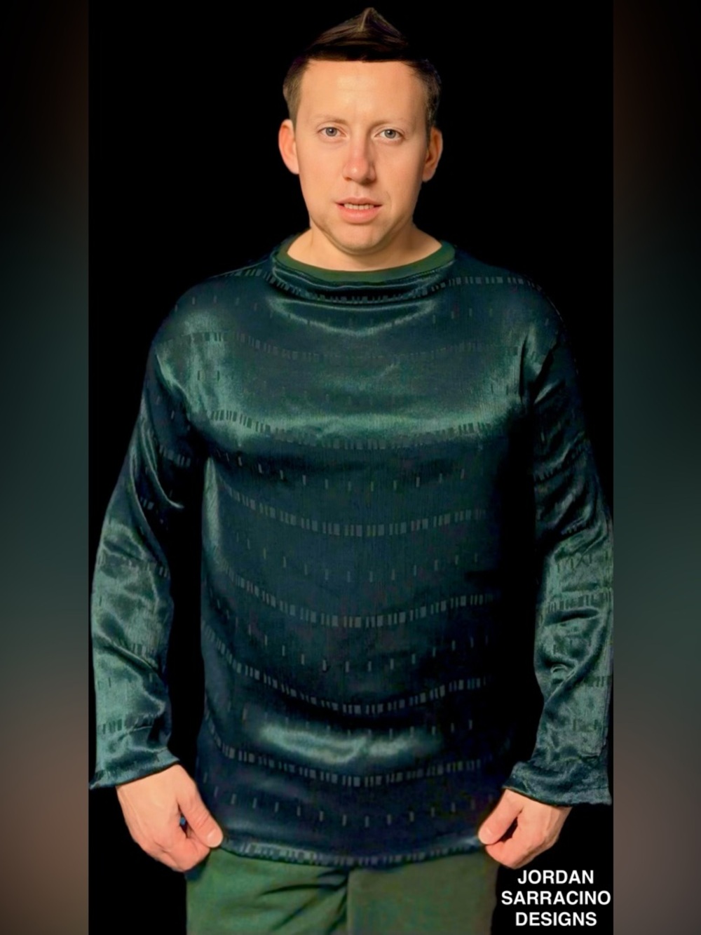Emerald Green Satin Long Sleeve Top